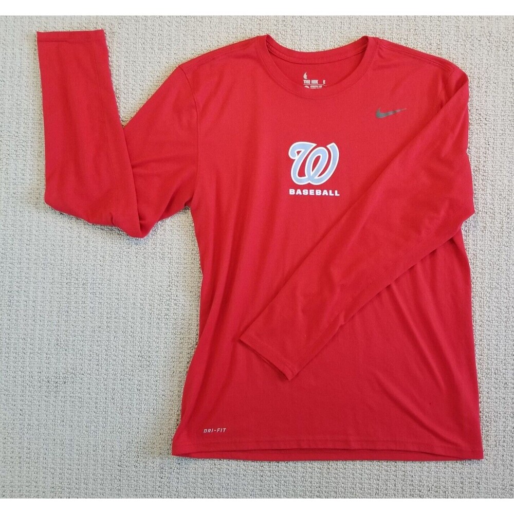 Washington Nationals Shirt Large Red Mens Nike Dri Fit Long Sleeve MLB Baseball